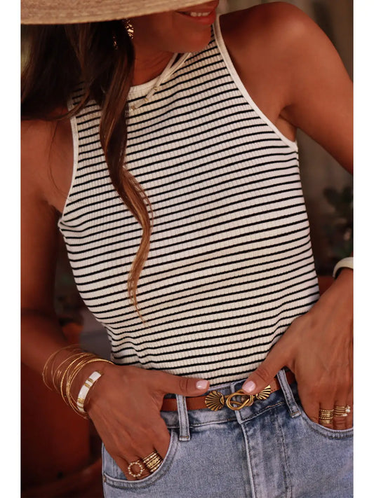 Stripe Ribbed Knit Sleeveless Top